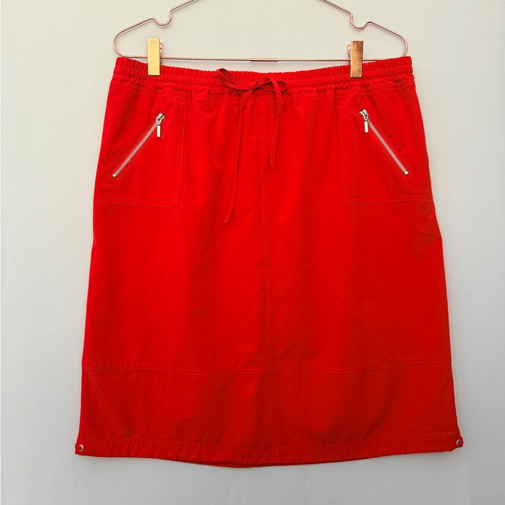 Red Pull-On Athletic Skirt Peck & Peck Zip Pocket Golf Tennis Size L